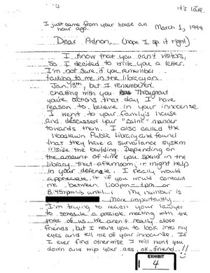  Asia McLain's First Letter to Adnan Page 1