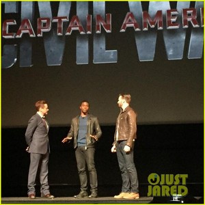  Chris Evans and Robert Downey, Jr. Put Up Their Dukes & Fight On Stage at Marvel Event