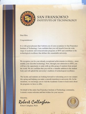  Hiro’s acceptance letter from Professor Callaghan