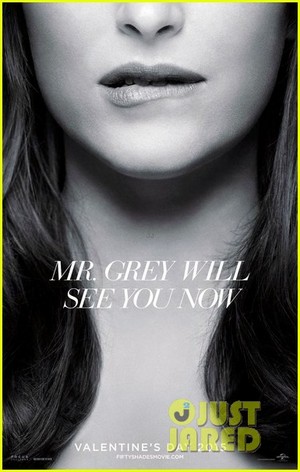  new Fifty Shades of Grey poster, featuring a timid Anastasia Steele (played sejak Dakota Johnson)