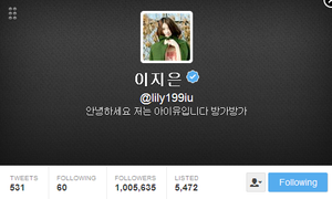 Congratulations आई यू @lily199iu for exceeding ONE MILLION followers on Twitter
