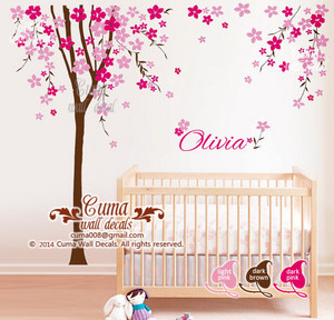  Nursery ウォール decal チェリー blossom 木, ツリー with baby name decal office ウォール decals nursery ウォール decal