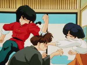  Sentaro attempt to embrace Akane earning hits from both Akane and Ranma (her jealous fiancee)