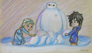  Young Elsa with Hiro and Baymax