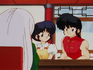  Ranma and Akane in the Cat Cafe talking to Cologne