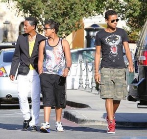  jermaine jackson with his son jermajesty jackson and jaafar jackson at the commons in calabasas
