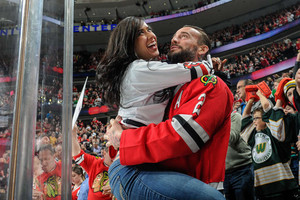  AJ Lee and CM Punk at the Chicago Blackhawks Hockey Game