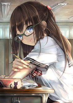  Glasses Girl Studying