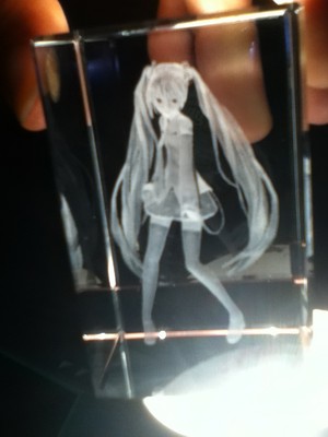  Hatsune Miku "crystal 3D object" laser etched resin block. There are 3 different styles available.