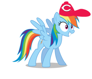 Rainbow Dash wearing a Cincinnati Reds cap