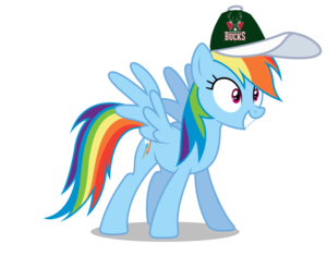 arco iris Dash wearing a Millwakuee Bucks gorra, cap
