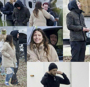  JT visiting pregnant wife Jessica on set (27 feb 2015)