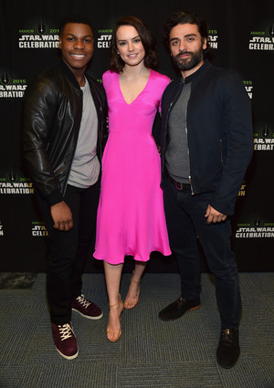 Oscar Isaac, Daisy Ridley and John Boyega at The Star Wars Celebration