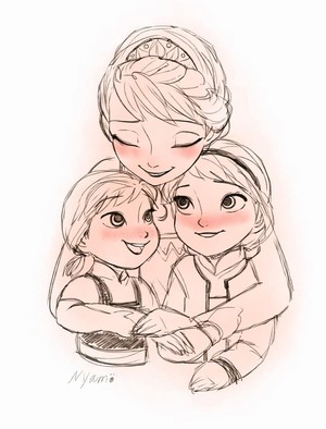  Young Anna and Elsa with their Mother