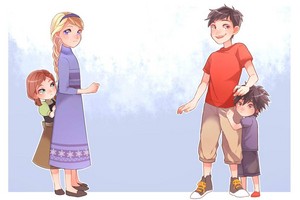  Anna and Elsa with Tadashi and Hiro