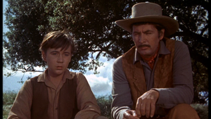  Tommy Kirk as Travis Coates and Fess Parker as Jim Coates in Old Yeller
