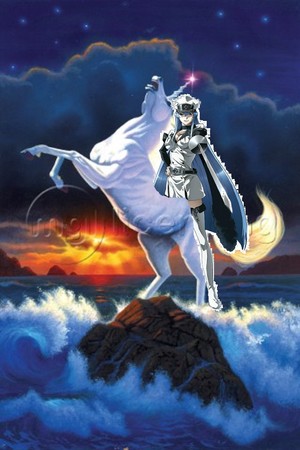  Esdeath rides on an white unicorn