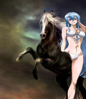  Esdeath riding her beautiful black coursier, steed