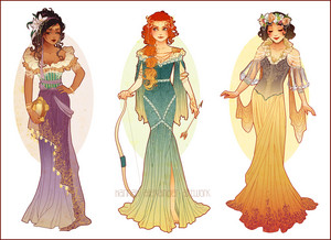 Esmeralda, Merida and Snow White
