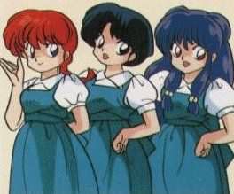  Female Rannma, Akane and Shampoo wearing school uniforms