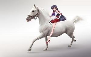  Sailor Mars riding on her beautiful white stallion