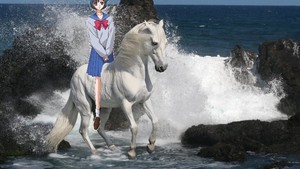 Ami Mizuno riding on her Beautiful white horse