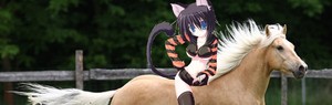 Cute Catgirl riding her Beautiful Palomino Horse