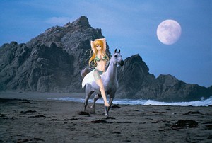  Nami rides on her Beautiful White スティード, 馬