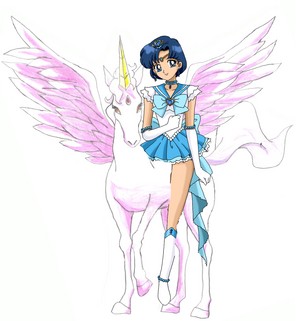 Princess Sailor Mercury riding Pegasus