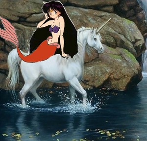  Raye Hino as a mermaid riding on her beautiful unicorn