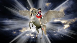 Sailor Mars riding on her winged unicorn