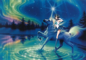Sailor Mercury rides on her Beautiful Unicorn
