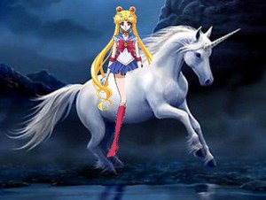 Sailor Moon riding an Unicorn