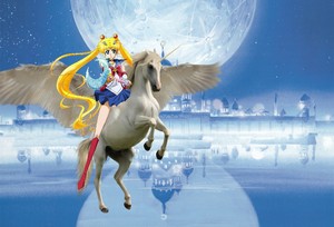  Sailor Moon riding her Beautiful Winged Unicorn