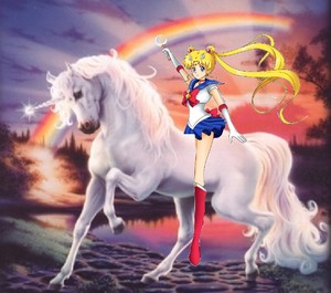 Sailor Moon riding on her Beautiful White Unicorn