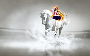 Sailor V rides on her beautiful white конь