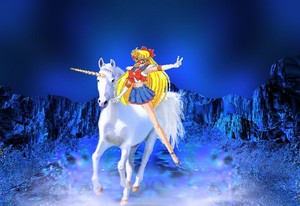  Sailor V riding on an beautiful unicorn