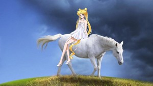  Usagi Tsukino riding her Beautiful White Horse