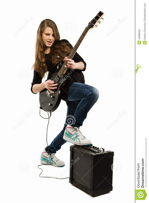  happy teenager girl playing gitarre 18488403
