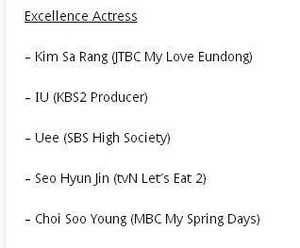  150909 ‪IU‬ has been nominated in the "Excellence Award, Actress" category at the 8th Korean Dra