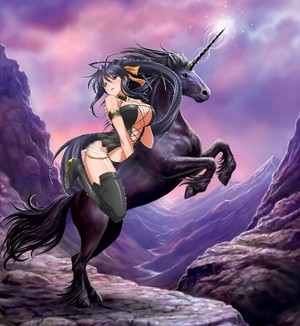  Akeno Himejima riding her Beautiful Black Unicorn