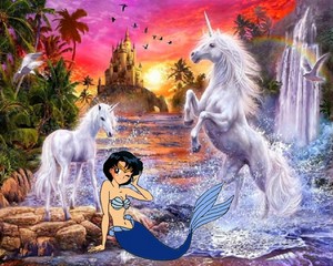  Ami Mizuno as a Mermaid with an Beautiful Unicorn and her mtoto, foal