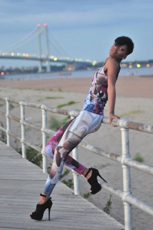  Model Taji Wearing Noneillah Copyright Print with Sean Cos Mason Print on Outfit