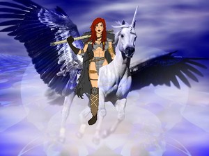  Red Sonja riding an Beautiful Winged Unicorn