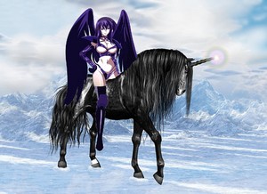  Reynare riding her Beautiful Black Unicorn