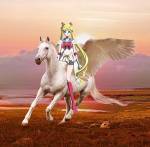  Sailor Moon riding an Beautiful Pegasus