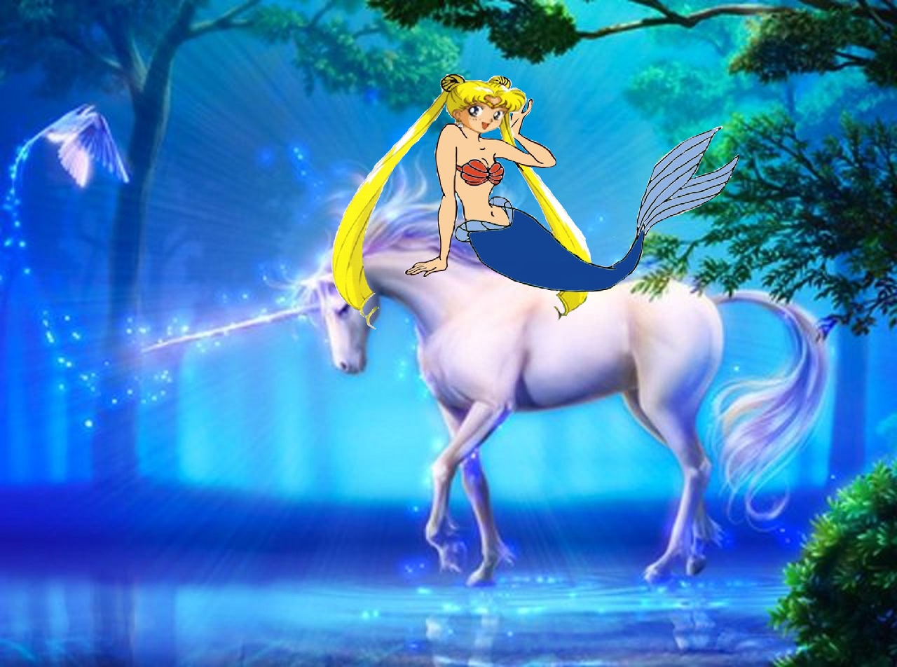 Usagi Tsukino as a Mermaid while riding her Beautiful Unicorn