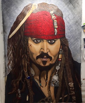  6ft X 8ft painting of Jack Sparrow