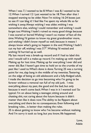 Adele's letter to her fans revealing details of her upcoming album