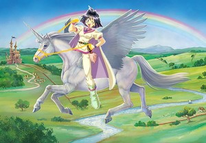  Amelia rides on her Majestic Beautiful Winged Unicorn coursier, steed